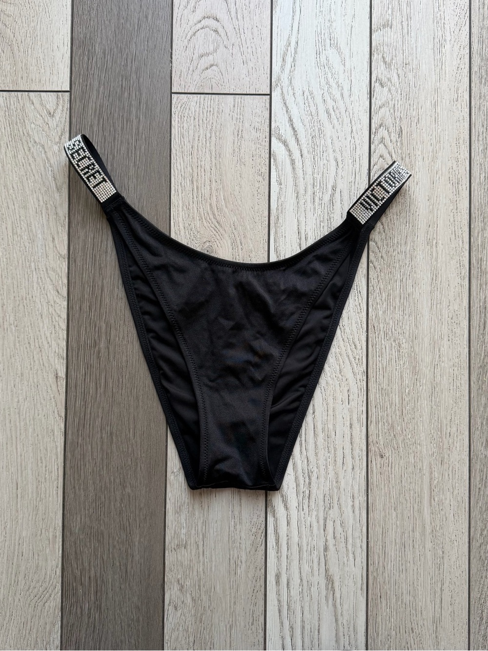 Victoria's Secret Black Bikini Bottom with Logo Printed XL